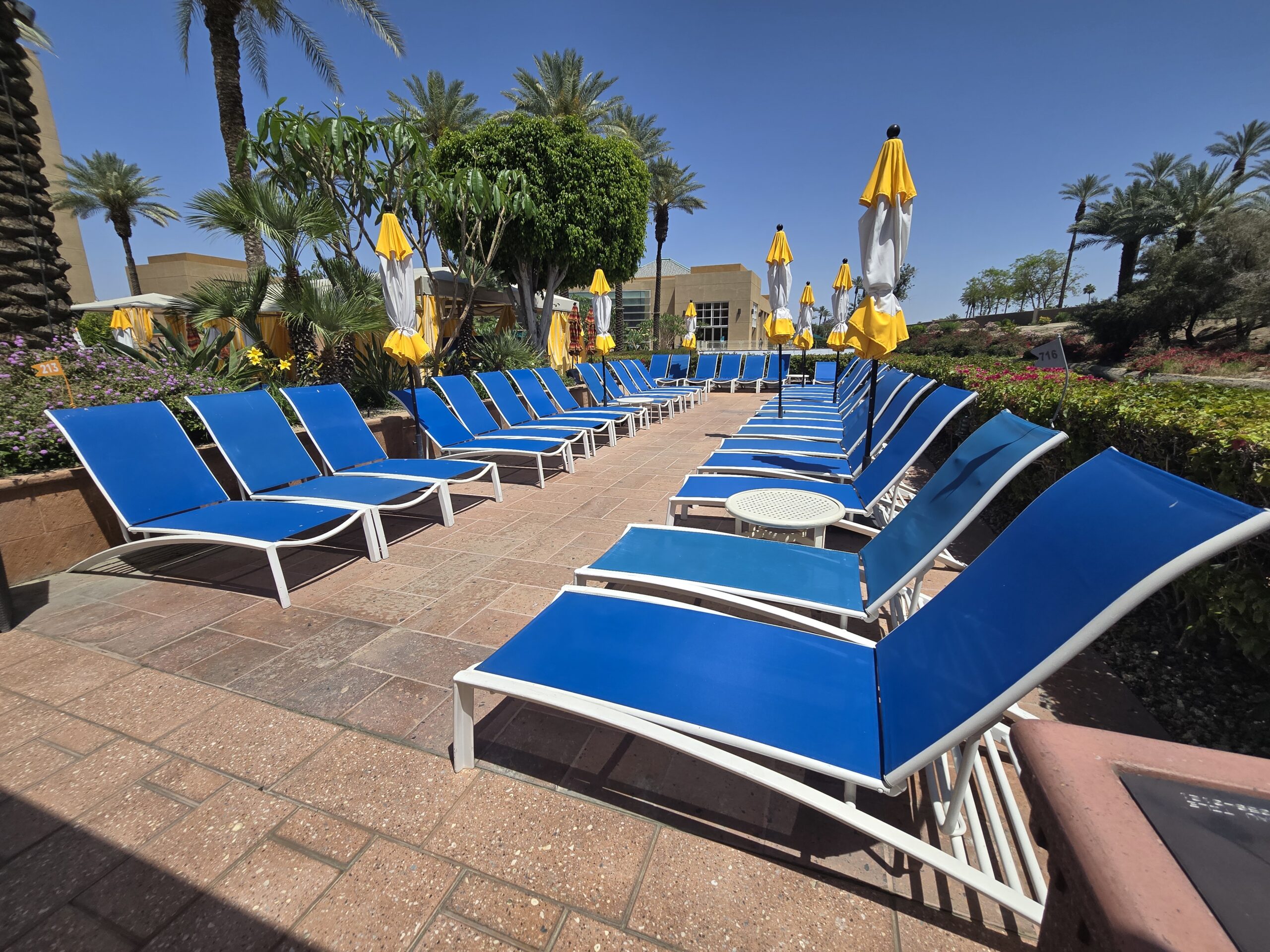 Resort pool patio with lounge chairs, Renaissance Esmeralda